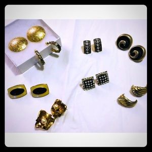 Vintage Jewelry LOT OF 8 Earrings GOLD/BLACK TONE